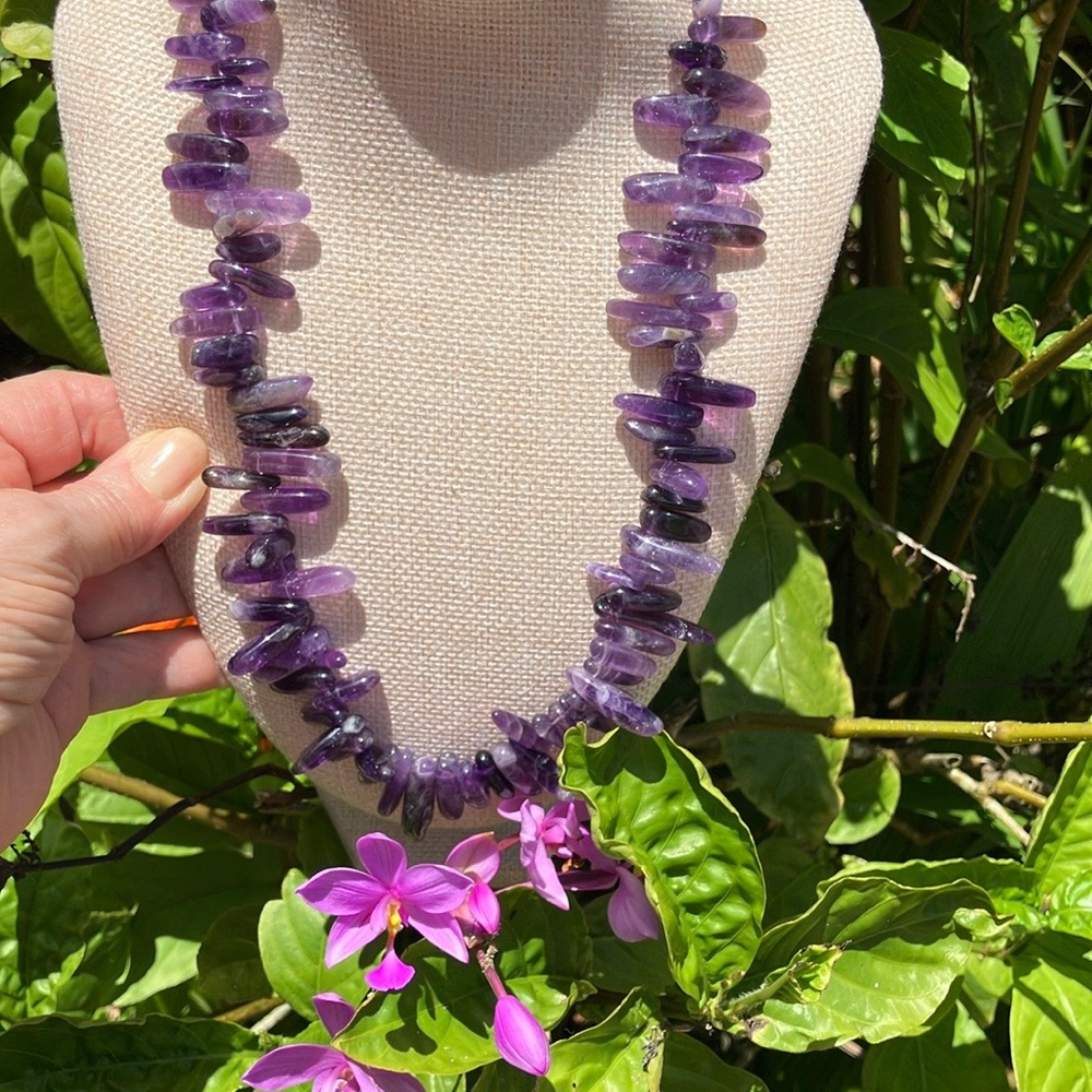 AMETHYST SMOOTH OVAL STONE NECKLACE 21 1/2” - Picture 10 of 13
